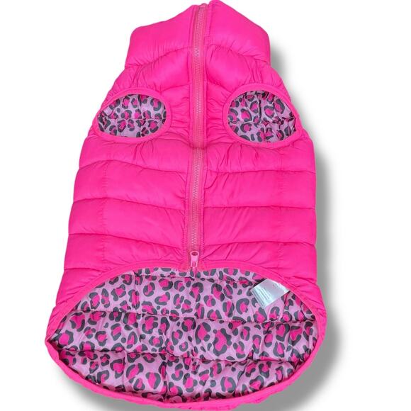 Novogratz Dog Sz Large Puffer Vest Jacket Coat Pink Animal Print Reversible Pink - Picture 6 of 12